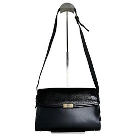 Bolsa de ombro vintage Givenchy em couro com relevo preto e dourado Preto