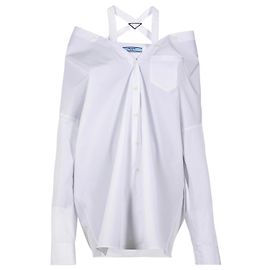 Prada Baumwollhemdkleid weiß schulterfrei Weiß