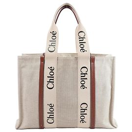 Chloé Bolsa de ombro CHLOE Woody Large em lona e couro Bege x Marrom Bege