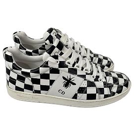 Christian Dior D-BEE Check Leder-Sneaker Schwarz Weiß