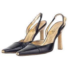 Gucci by Frida Giannini 2010s Gold-Colored Square Toe Slingback Heels Black