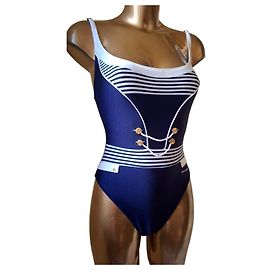 Autre Marque Costume da bagno intero a tema nautico Bianco Blu