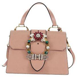 Miu Miu Madras Crystal Buckle Leather Small Rose