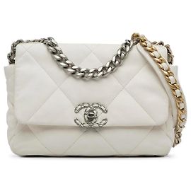 Bolsa Chanel 19 em pele de cordeiro branca com ferragens de dois tons Branco