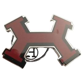 Hermès H zweifarbige Street-Modell Gürtelschnalle für 32mm Gürtel mit passendem Karton und Chevron-Canvas-Staubbeutel Schwarz Rot