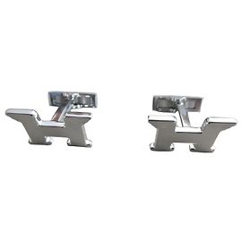 Hermès H Pegasus silver-tone steel cufflinks Silvery