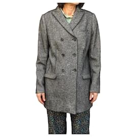 Dolce & Gabbana herringbone wool double-breasted coat Black Grey