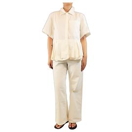 Jil Sander Top plisado blanco de manga corta - talla UK 12 Blanco