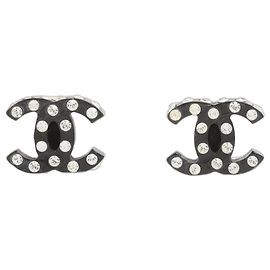 Chanel Black Coco Mark 04A rhinestone earrings Black