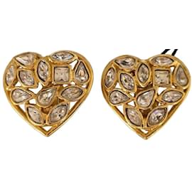 Boucles d'oreilles Yves Saint Laurent Robert Goossens Cristaux Dorées Blanc