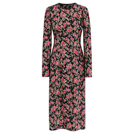 Dolce & Gabbana Wild Rose Print Sheath Dress Black Pink