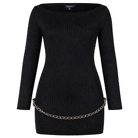 Cinturón de cadena Gucci Vintage Primavera 2006 Top de canalé ajustado Negro