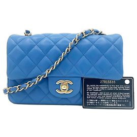 Chanel Classic Flap Mini Rectangular Cordero Azul Azul Gold hardware