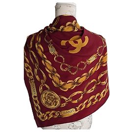 Lenço de seda Chanel bordô e dourado Dourado Bordeaux