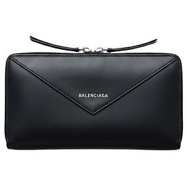 Balenciaga Black Leather Zip Around Wallet Black
