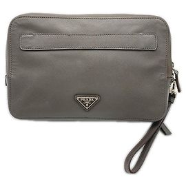 Prada Saffiano Leather Clutch Bag Grey