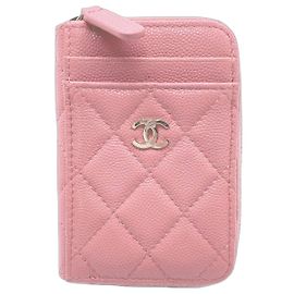 Monedero con cremallera Chanel Matelassé Classic Rosa