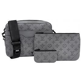 Louis Vuitton Men's Monogram Shadow Trio Messenger Shoulder Bag Brown