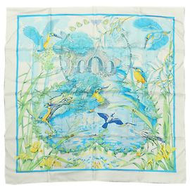 Hermès Seidentuch White Au Bord Leau 90 Weiß Roh