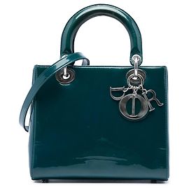 Lady Dior en cuir verni bleu, taille Medium Bleu Autre