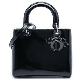 Lady Dior en cuir verni noir, taille Medium Noir