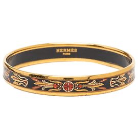 Hermès Black Narrow Dream Catcher Enamel Bangle 70 Black