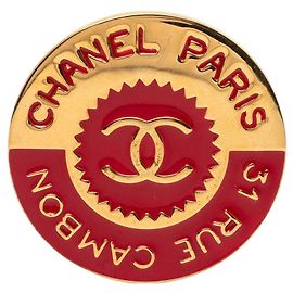 Chanel Gold CC Emaille runde Anstecknadel in Goldoptik Golden