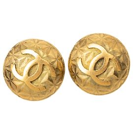 Orecchini Chanel Gold CC placcati oro tondi con clip D'oro