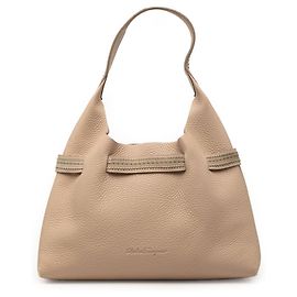 Salvatore Ferragamo Ferragamo Brown Grained Leather Shoulder Bag Brown Flesh