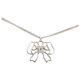 Colar com pingente Chanel Silver CC Brass Strass Bow Prata