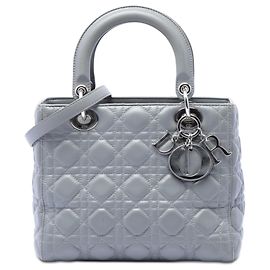 Dior Gray Medium Metallic Lambskin Cannage Lady Dior Brown