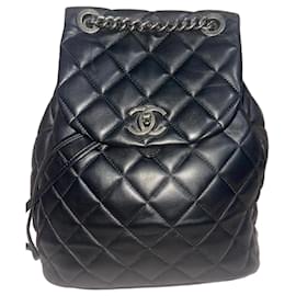 Chanel Quilted Black Leather Backpack Black