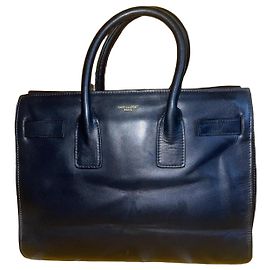 Saint Laurent Sac Cabas en cuir noir Noir