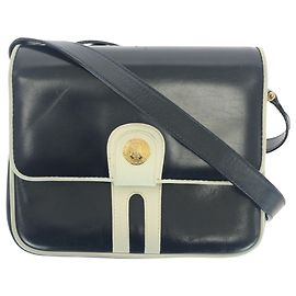 Céline Borsa a Spalla Celine Vintage in Pelle Blu Navy e Bianco Bianco Blu navy