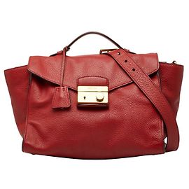 Prada Red Leather Handbag Shoulder Bag Red