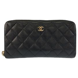 CHANEL Matelassé Coco Mark Black Leather Long Wallet Black