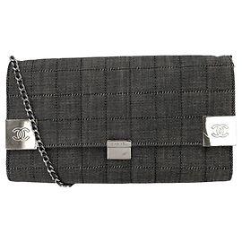 Chanel Gray Denim Shoulder Bag Brown