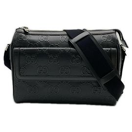 GUCCI GG Embossed Shoulder Bag Black