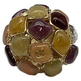 Broche Chanel Coco Mark com pedra colorida Multicor Dourado