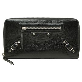 Balenciaga Black Leather Long Wallet Black