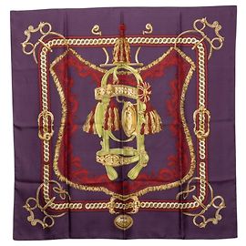 Hermès Sciarpa Hermes Carre 90 BRIDEDE COUR Multicolore Porpora