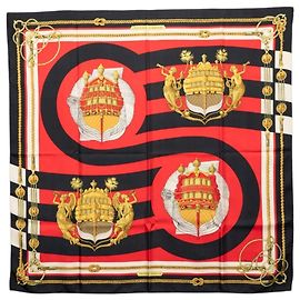 Hermès Hermes Carre 90 Chateau de Arriere Lenço Preto Vermelho