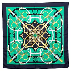 Hermès Sciarpa Hermes Carre 90 Eperon d'Or Verde Blu navy