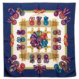 Hermès Hermes Carre 90 LES RUBANS DU CHEVAL Sciarpa Multicolore Blu navy
