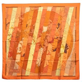 Hermès Sciarpa Hermes Carre 90 LE MONDE EST VASTE Arancione