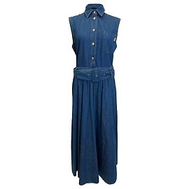 Vestido camisa sem mangas com cinto em denim azul MSGM Azul