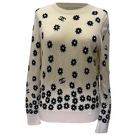 Chanel Daisy Flora Strickpullover aus Cashmere in Creme Weiß Roh