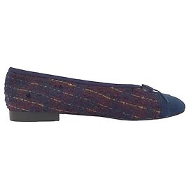 Bailarinas de Tweed Chanel Interlocking CC Logo en Azul Marino de Algodón Azul Azul marino