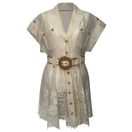 Robe mini à ceinture Postcard en broderie de Zimmermann en lin blanc Blanc Écru