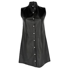 Prada Button-Down Mini Dress in Black Leather Black